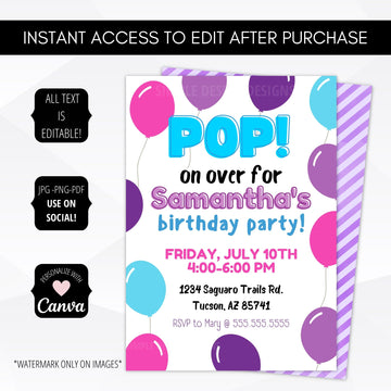 balloon party invitation